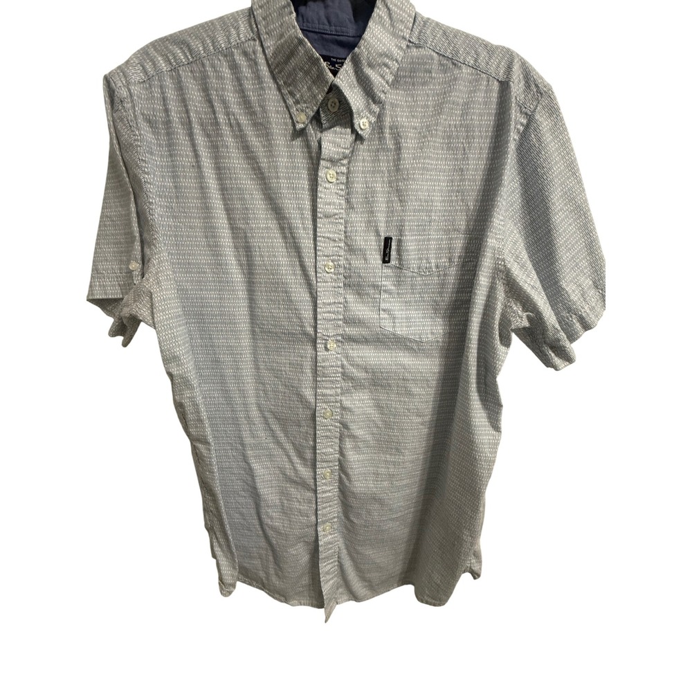 Ben Sherman Mens Short Sleeve Button Down Shirt Blue White Geometric Print Large